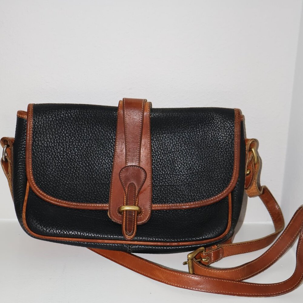 Dooney & Bourke Black Brown All Weather Leather Equestrian Shoulder Bag